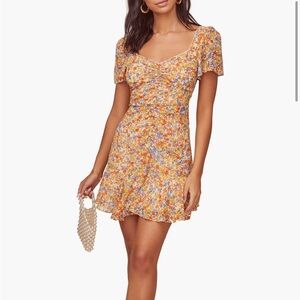 NWT ASTR The Label “So Smitten” Ruched Minidress in Tangerine Floral color